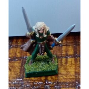 Vintage 1980s Warhammer Wood Elf Wardancer‎ Metal Miniature Dual Swords Painted